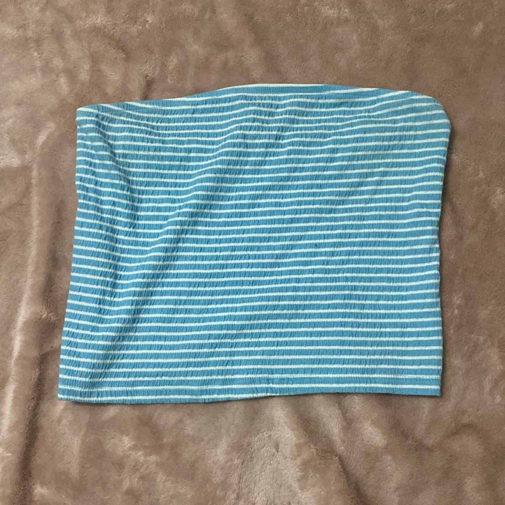 Blue and White Striped Tube Top